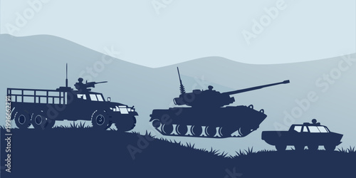 Fotografie military vehicles on a hill Vector