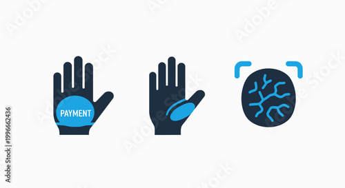 Biometric hand payment and fingerprint identification security icons with biometric fingerprint security identification verification technology scanning authentication transaction identity