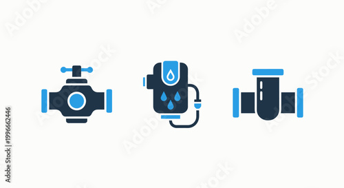 Industrial infrastructure icons featuring water valves filtration system and pipeline components filtration pipeline industrial plumbing infrastructure engineering mechanical treatment