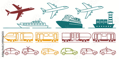 Foto various transportation modes in different colors Vector