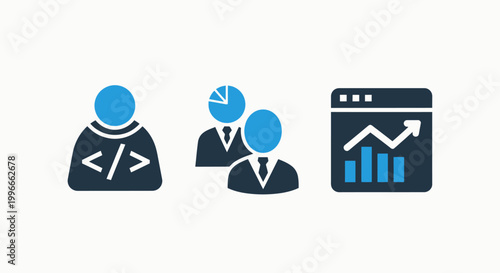 Set of modern flat icons depicting software development team management analytics growth tracking development software analytics business teamwork management programming productivity
