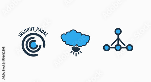 Data insight radar and cloud computing network connectivity connection icons set with computing connectivity connection technology analysis structure information internet infrastructure