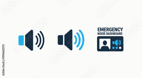 Emergency alert and sound notification icons set with emergency notification communication security broadcast information disaster interface announcement incident management protection