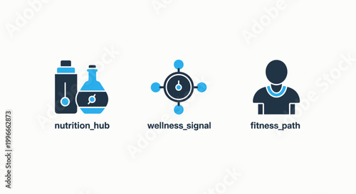 Wellness nutrition and fitness path concept icons with wellness nutrition lifestyle exercise supplement wellbeing training activity interface vitality strength physique