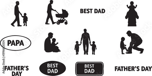 Father's day silhouette collection celebrating dads and family bonds in black and white