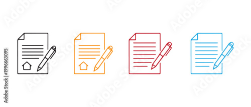 Document Agreement Concepts: A set of colorful illustrations presents the concept of documentation for a real estate agreement, contract, or any other official form.