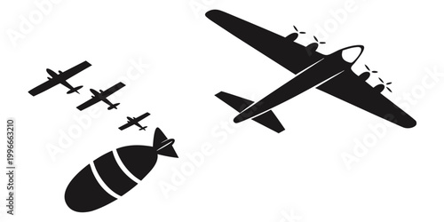 Bilde på lerret a large bomber plane dropping a bomb and releasing smaller planes Vector