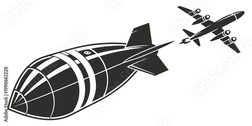 Foto a black and white drawing of a bomber plane chasing a zeppelin Vector