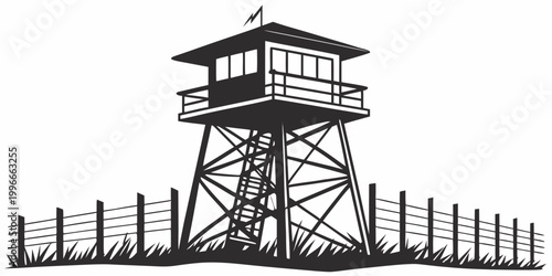 Tableau sur toile a tall watchtower with a fence around it Vector