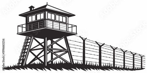Photos a guard tower with a fence Vector