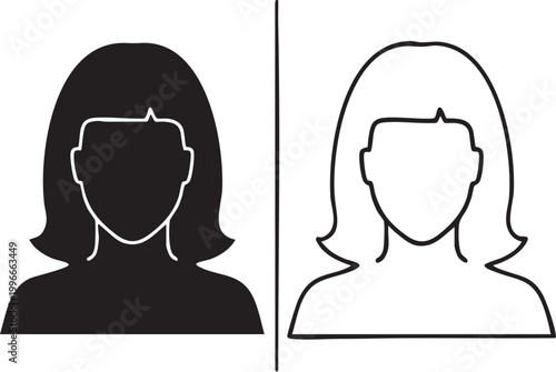 Dual silhouette of a woman's head black and white contrast illustration