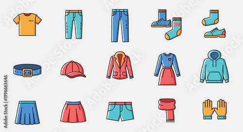 Clothing fashion icons set outfits apparel and wardrobe collection illustration