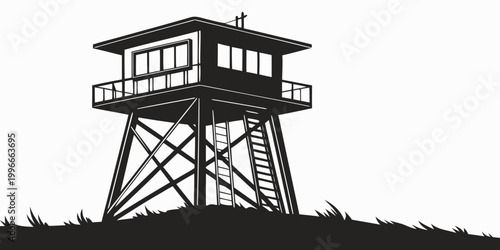 Schilderij op canvas a tall tower with a small house on top Vector
