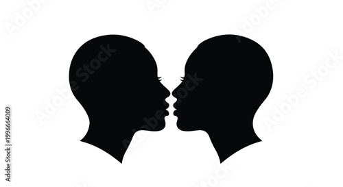 Silhouettes of two people facing each other, heads close in an intimate moment.