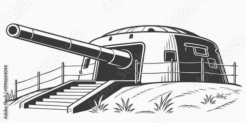 a large naval gun mounted on a concrete emplacement Vector