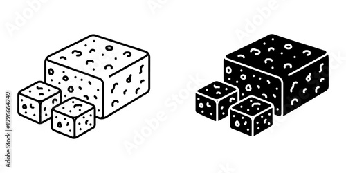 Paneer cubes isolated vector illustrations for indian cooking, healthy eating, and dairy products, showcasing traditional cuisine and ingredient icons.
