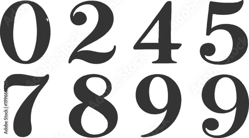 Vintage classic serif numbers set typography design elements retro elegant numeral digits isolated vector illustration. 