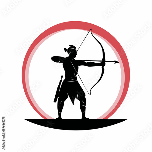Archer Silhouette with Bow and Arrow