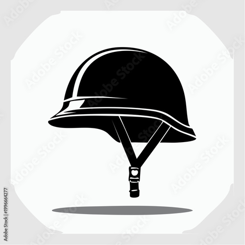 Black silhouette of a military helmet with chin strap
