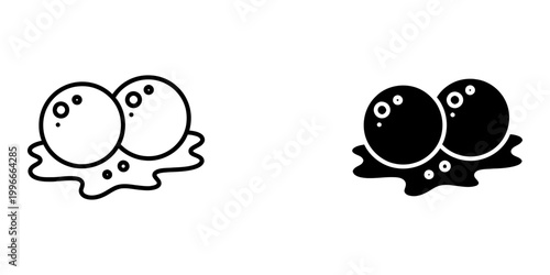 Two bowling balls on a puddle of liquid vector illustration, depicting leisure activity, sport equipment, and unique artistic composition.