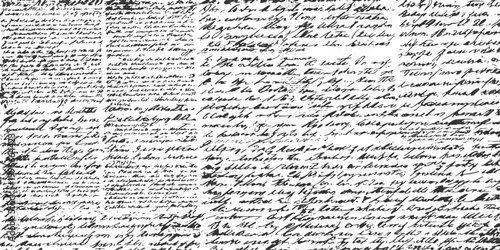 Abstract vintage grunge handwriting texture seamless background with illegible cursive script and old manuscript writing vector illustration.