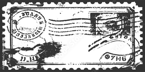 Vintage grunge blank postage stamp with cancellation marks and distressed texture isolated on white vector illustration.