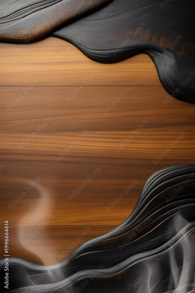 Obraz premium Black liquid shapes over wood texture background