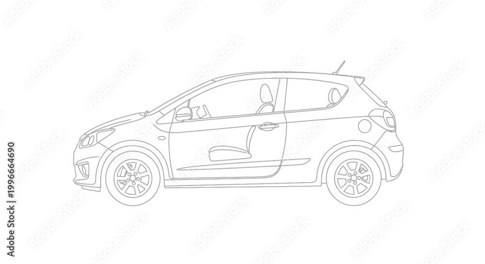 Fototapeta premium Modern Car Outline Drawing - Side View, Minimalist Transportation Icon