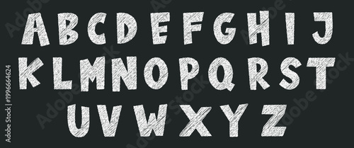 Hand drawn chalk alphabet letters on blackboard texture background, sketch style uppercase typography set, creative doodle font design for education, school, branding and poster use