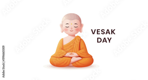 Little Buddhist monk meditating for Vesak Day celebration