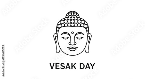 Minimalist Buddha head line illustration for Vesak Day celebration