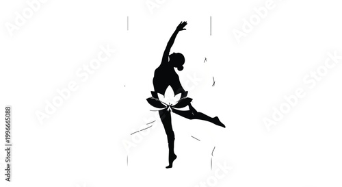 Graceful ballerina silhouette in elegant pose with blooming lotus flower