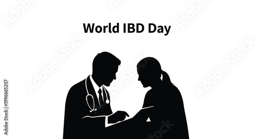 Vector illustration of a doctor consulting a patient for World IBD Day awareness and medical support design.
