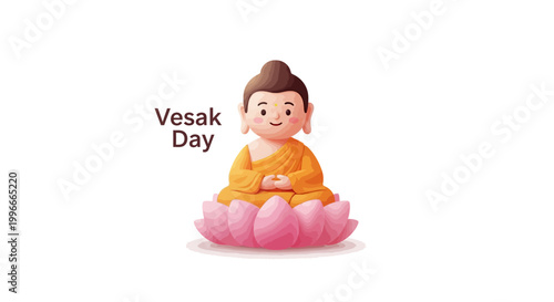 Cute Buddha character sitting on lotus for Vesak Day celebration