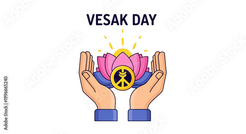 Hands holding pink lotus flower for Vesak Day celebration