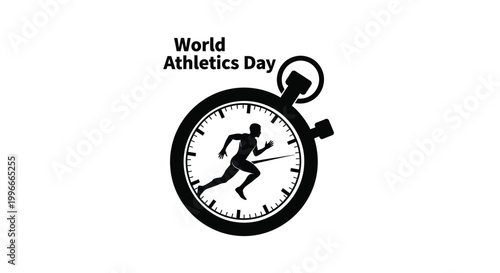 World Athletics Day illustration features a runner silhouette inside a stopwatch graphic design