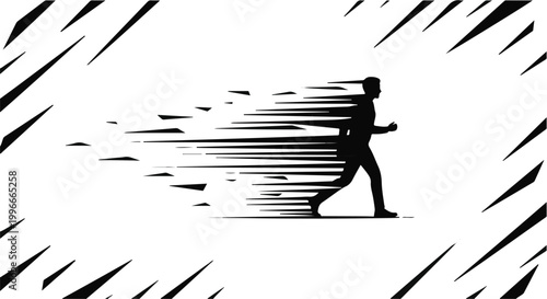 Silhouette of a runner moving forward with speed and energy