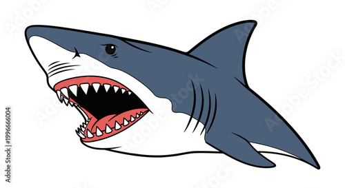 Cartoon shark with open mouth showing teeth.