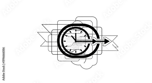 Clock with circular arrow symbol.