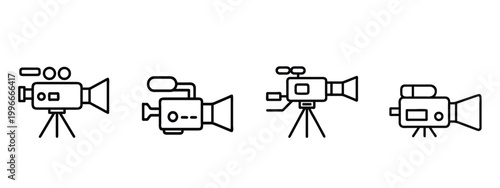 Photography line icons set professional dslr camera video camcorder digital recording device media production equipment & more vector illustration with editable stroke.