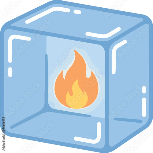 Fire Flame Contained Inside a Transparent Blue Ice Cube Icon