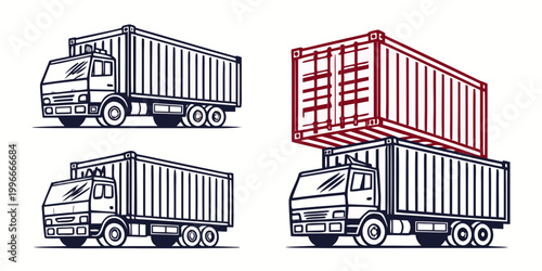 Tableau sur toile semi trucks with one highlighted truck Vector