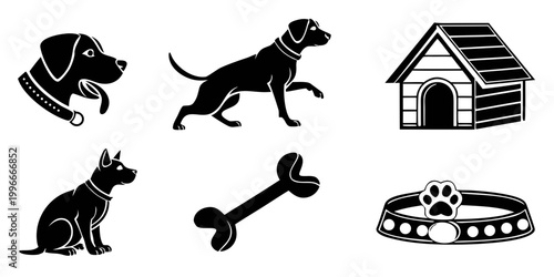 black and white dog icons and accessories Vector