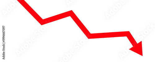 Red decrease arrow business financial on white background. Economy crisis recession concept.	
