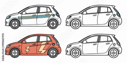 Fotografía a set of four different colored hatchback cars Vector