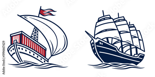 Obraz na płótnie two sailing ships on the water Vector