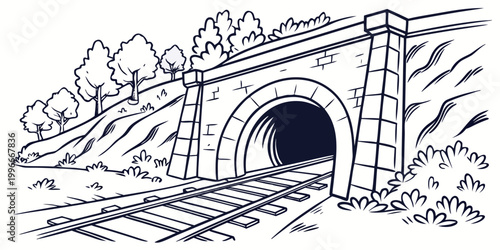 Canvastavla a tunnel with a ladder on the right side Vector