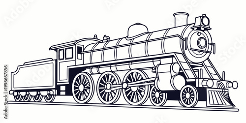 Canvastavla a black and white drawing of a steam locomotive Vector