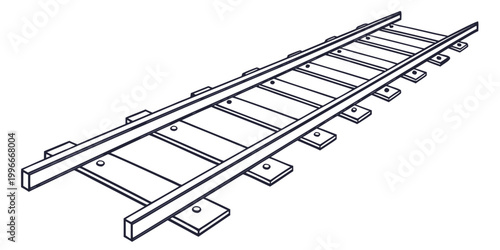 a railroad track with metal rails and wooden ties Vector