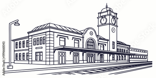 Canvastavla a large building with a clock tower on the right side Vector